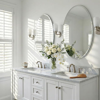 20x28 Inch Oval Frameless Bathroom Mirror with Solid Backing, Beveled Vanity Wall Mirror for Over Sink, Modern Mirror for Powder Room, Entryway