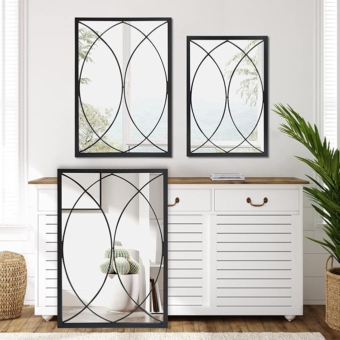 HQiJun Black Rectangle Wall Mirror, Farmhouse Decorative Mirror for Entryway, Living Room, Bedroom, Hallway, Fireplace, Accent Wall Decor (Black2, 30'' x 20'')