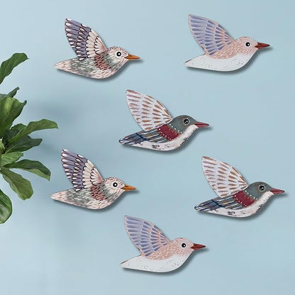 ARTINRENAISS Wooden Flying Birds Wall Decor, Scandinavian Rustic Wall Art Set Housewarming Gifts, 6 Pack Boho Birds Hanging Sign for Living Room, Bedroom, Kitchen