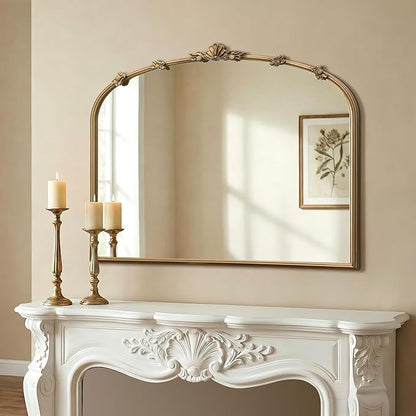 Besdomus Vintage Gold Arched Mirror: 36"x29" Traditional Ornate Antique Mirror - French Baroque Decorative for Wall/Mantel/Bedroom/Entryway/Bathroom/Hallway - Home Decor for Fashion-Conscious