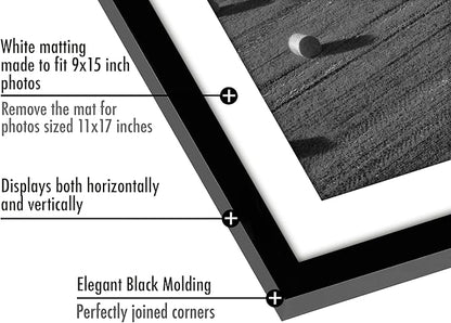 Americanflat 11x17 Picture Frame with Polished Plexiglass - Set of 5 - Use as 9x15 Frame with Mat or Display 11x17 Photo Without Mat - Galleria Collection - Picture Frames for Wall Display - Black