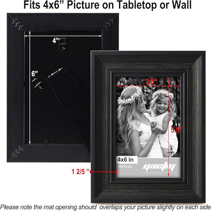 Yaetm Black 4x6 Picture Frame Set of 4, 1.4” Wide Molding & Distressed Black Photo Frames with HD Tempered Glass, Display on Tabletop & Wall Mounting