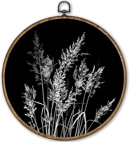 TLESKE Black Vintage Botanical Round Wall Art Decor Framed 10x10, Boho Fall Wildflower Floral Canvas Wall Art Prints Artwork, Rustic Wall Hanging Room Door Decor Decorations for Bedroom Living Room