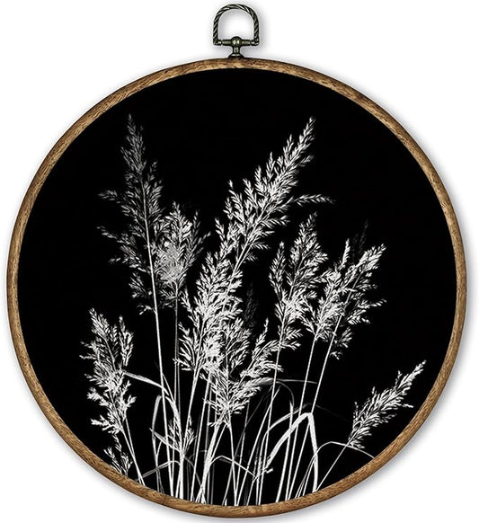 TLESKE Black Vintage Botanical Round Wall Art Decor Framed 10x10, Boho Fall Wildflower Floral Canvas Wall Art Prints Artwork, Rustic Wall Hanging Room Door Decor Decorations for Bedroom Living Room