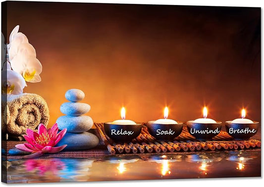 Zen Wall Art Decor Breathe Canvas Art Picture Candles Relaxing Peaceful Poster Prints for Zen Spa Room Artwork Living Room Bedroom (20.00" x 30.00")