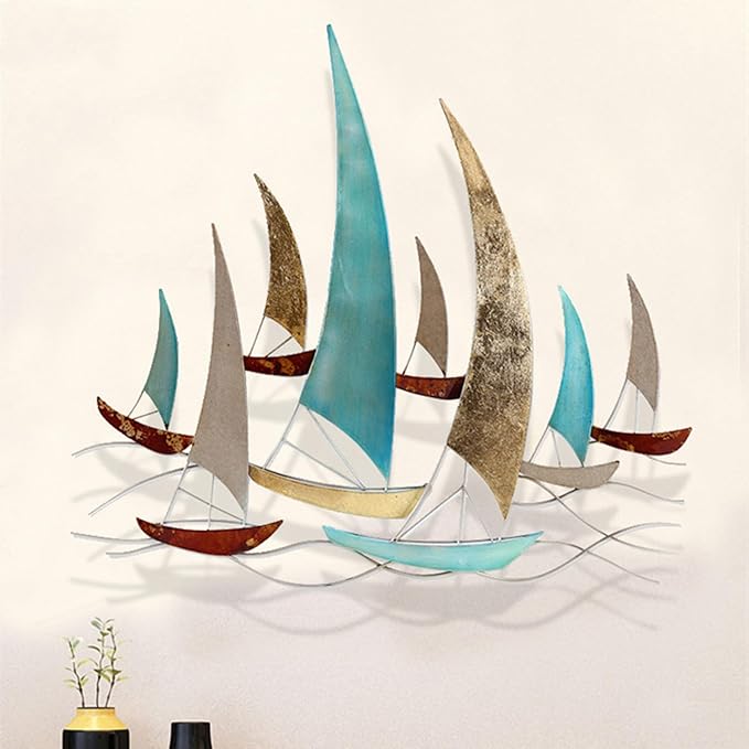 edaknez 3D Metal Ship Wall Decor, Large Sailboat Wall Sculpture, Coastal Nautical Ocean Wall Art, Metal Boat Wall Hanging, for Living Room Bedroom Indoor Outdoor (Distressed Rustic)