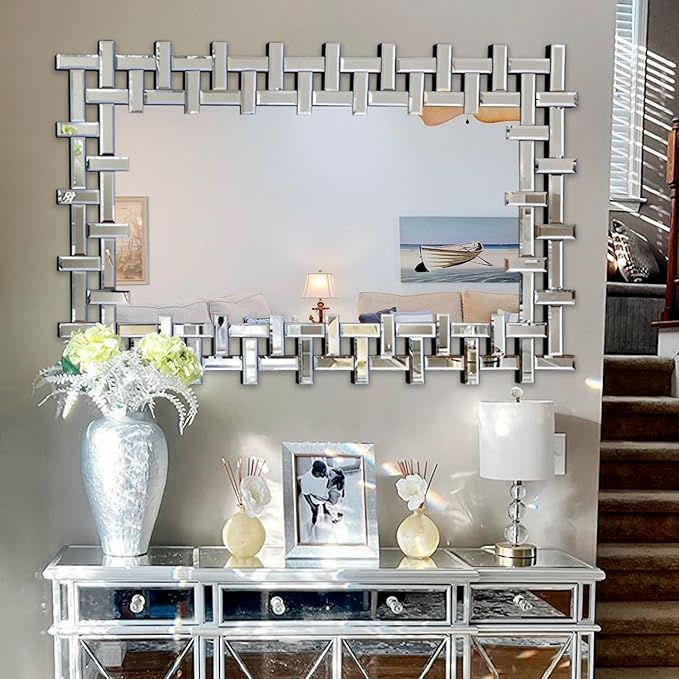 Large Decorative Mirror, 47'' x 32'' Modern Living Room Mirror with Beveled Glass Frame, Rectangle Accent Mirrors for Wall Decor Dining Room, Entryway, Fireplace, Bathroom