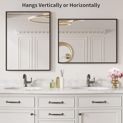 LOAAO 20"X30" Black Rectangle Bathroom Mirror Wall, Matte Black Aluminum Alloy Frame, Tempered Glass, Hangs Vertically or Horizontally, Easy to Install