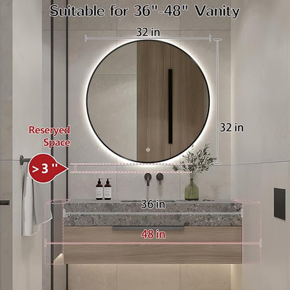 Niccy 32" LED Backlit Round Mirror for Bathroom, Black Framed Vanity Light Wall Mirror, LED Smart Circle Mirrors with 3 Lighting Colors, Round Lighted Mirror with Anti-Fog, IP65 Waterproof