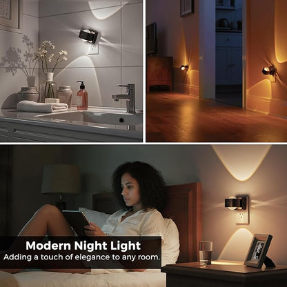 L LOHAS LED Night Light Projector, Night Lights Plug into Wall, 2000K/3000K/5000K Adjustable Color Temperature Nightlight, Rotating Nightlight with Light Sensor for Kids, Bathroom, Gaming Room,2 Pack