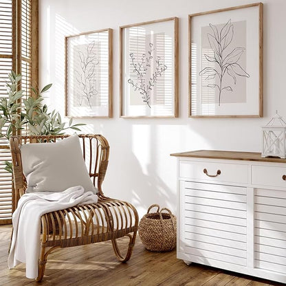 Neutral Botanical Prints Wall Art Decor Plant Minimalist Canvas Pictures Vintage Beige Wall Art Modern Farmhouse Line Poster Boho Abstract Painting Artwork for Bedroom 12x16 Inch Unframed Set of 3