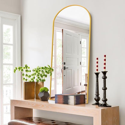 NicBex Arched Full Length Mirror with Stand, 57"x 20" Gold Full Body Mirror, Aluminum Alloy Frame Floor Mirror, Free Standing Mirror, Wall-Mounted, for Bedroom Living Room Dressing Room