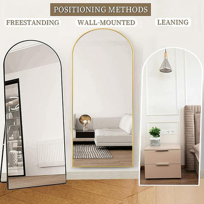 OGCAU Full Length Mirror, 70"x26" Arched Full Body Floor Mirror with Stand, Hanging or Leaning, Standing, Wall Mounted with Aluminum Frame for Bedroom Living Room (Gold)