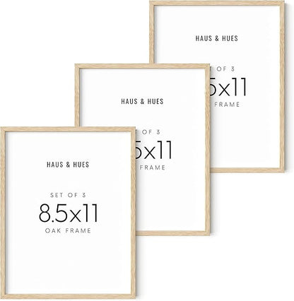 HAUS AND HUES Beige Oak Wood 8.5x11 Picture Frame - Modern Wood Wall Art Display - Lightweight 8.5x11 Frame for Art Prints, Photos, Posters - Ready-to-Hang Vertically & Horizontally (Set of 3)