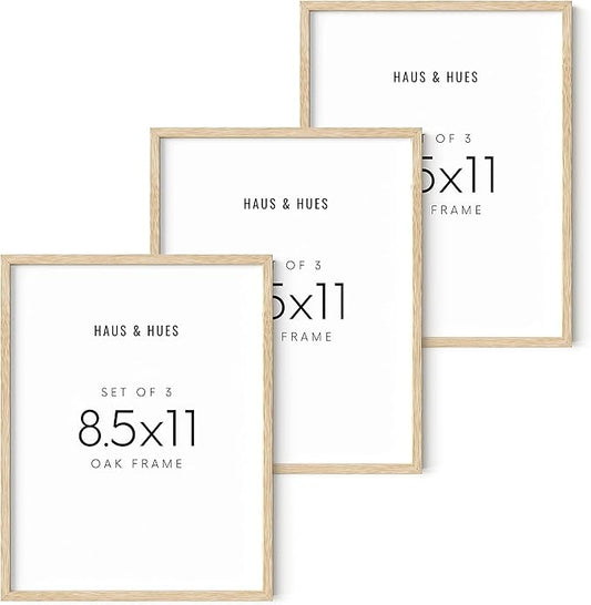 HAUS AND HUES Beige Oak Wood 8.5x11 Picture Frame - Modern Wood Wall Art Display - Lightweight 8.5x11 Frame for Art Prints, Photos, Posters - Ready-to-Hang Vertically & Horizontally (Set of 3)