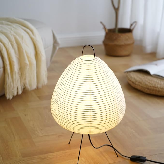Japanese Noguchi Inspired Table Lamp Zen Rice Paper Lantern with Warm Light for Bedroom Living Room or Office Modern Japandi Decor (Teardrop)