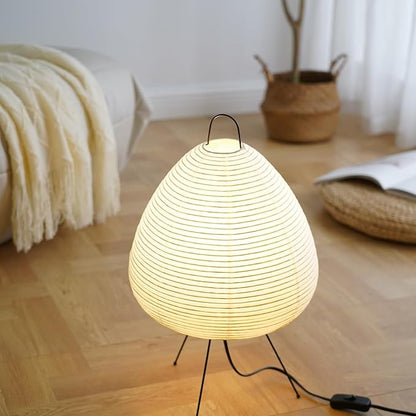 Japanese Noguchi Inspired Table Lamp Zen Rice Paper Lantern with Warm Light for Bedroom Living Room or Office Modern Japandi Decor (Teardrop)