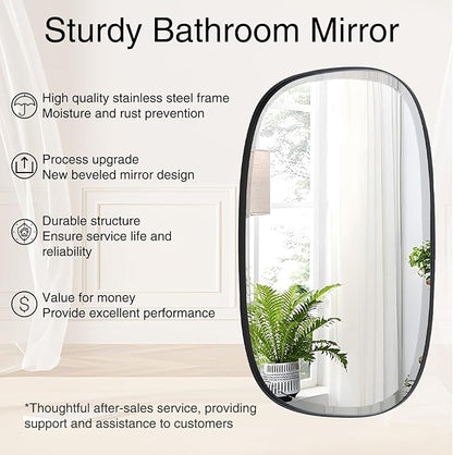 POZINO Beveled Bathroom Mirror, 24"x32" Matte Black Vanity Mirror for Over Sink, Modern Rectangle Wall Mirrors for Entryway Hallway Bedroom Living Room, Hangs Vertically or Horizontally