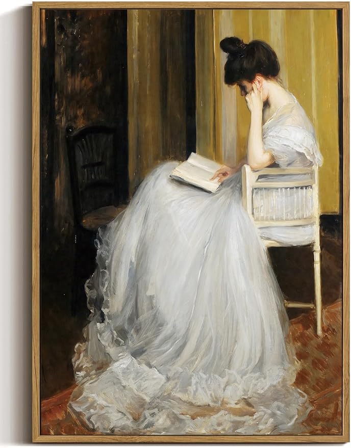WALLZK Vintage Framed Wall Art Lady Reading Canvas Prints Victorian Women Portrait Decor Pictures Artwork for Walls Living Room Study Bedroom Bathroom 8"x10"
