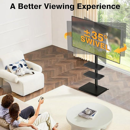 TVON Floor TV Stand with Mount for Most 32-65 Inch Flat/Curved TVs up to 88 lbs, Height Adjustable TV Mount Stand with Wood Base, Swivel TV Stand for Bedroom, Corner & Living Room, Max VESA 400x400mm