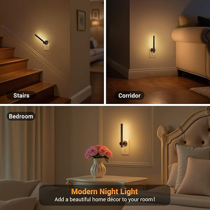 JandCase Night Light, Night Lights Plug into Wall with Dusk to Dawn Sensor, 330° Rotatable Plug, 0-100LM Dimmable Light Bar for Vanity Bedroom Bathroom, 1 Pack