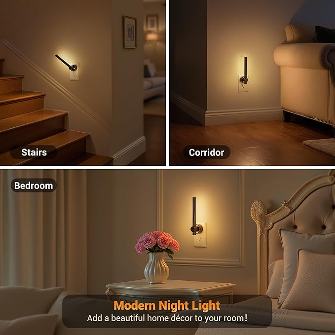 JandCase LED Night Light, Modern Night Lights Plug into Wall with Dusk to Dawn Sensor, 330° Rotatable Plug, Dimmable Night Light for Bedroom, Bathroom, Vanity, Hallway, 2 Pack