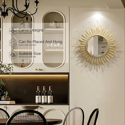 Wall Mirrors Decorative 30" Country-Style Gold Round Mirrors for Wall Decor ，Sunflower Wall Hanging Mirror