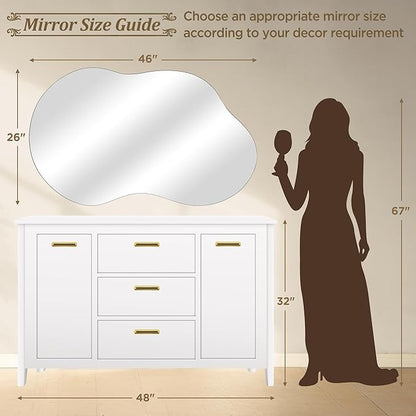 Dorlicecass Bathroom Mirror - Irregular Wall Mirrors Decorative 26"x46" Asymmetrical Tempered Glass Frameless for Vanity, Bedroom, Living Room, Cloakroom, Entryway