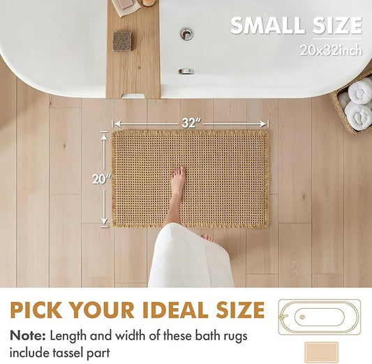 MIULEE Set of 2 Waffle Bathroom Rugs, Boho Bath Rugs Non Slip Washable, Super Absorbent Bath Mats, Ultra Soft Rubber Backed Shower Mats for Bathroom Floor, Tub and Shower, Brown, 20x32 Inch