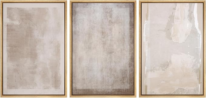 SIGNLEADER Framed Canvas Print Wall Art Set Soft Abstract Beige and Taupe Minimalist Texture Illustrations Boho Decorative for Living Room, Bedroom, Office - 16"x24"x3 NATURAL