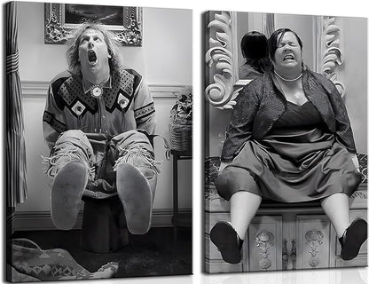 Funny Bathroom Canvas Wall Art Set of 2 - Black and White Vintage Humor Wall Decor, Dumb And Dumber Comedy Movies Posters for Toilet Bathroom Decor 12x16 inch Framed