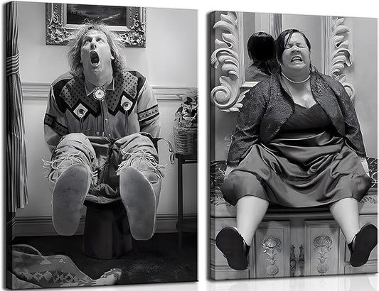 Funny Bathroom Canvas Wall Art Set of 2 - Black and White Vintage Humor Wall Decor, Dumb And Dumber Comedy Movies Posters for Toilet Bathroom Decor 12x16 inch Framed