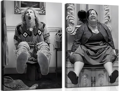 Funny Bathroom Wall Art Set of 2 - Black and White Vintage Humor Wall Decor, Dumb And Dumber Movie Posters Art, Funny Bathroom Decor Canvas Wall Art 16x24in Framed