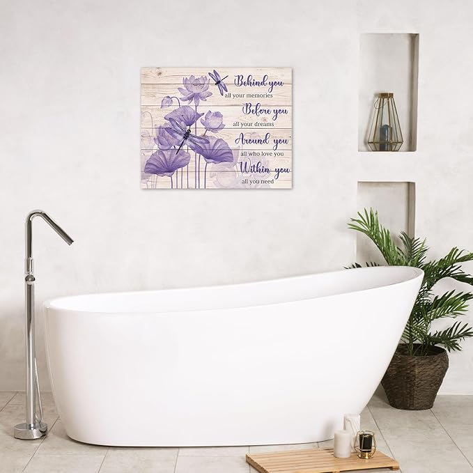 LB Motivational Wall Art Inspirational Quotes with Purple Floral Dragonfly Canvas Wall Art Plant Pictures Wall Decor for Living Room Bedroom Bathroom Office Home Framed Ready to Hang 8Lx10W Inch