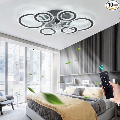 76CM Smart Ceiling Light with Fan DC Motor 6 Gear Reversible Bedroom Ceiling Fan with Lighting LED Dimmable Quiet Modern Living Room Lamp with Fan (Color : Black)