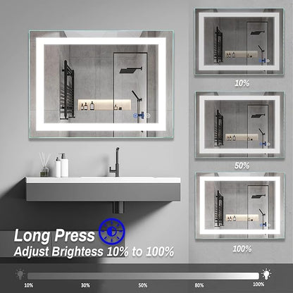 32"x 24" LED Bathroom Mirror Vanity Mirror, Anti-Fog, Dimmable, Color Temperature Adjustable 3000-6000K, Switch-held Memory Led Wall Mirror Suitable for Bathroom, Vanity (Vertical/Horizontal)
