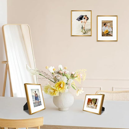 Golden State Art, Gallery Wall Frame Set of 6 - Bronze 8x10 Aluminum Photo Frames with Mat for 5x7 Pictures - 8 x 10 inch Metal Frame with Real Glass Cover - Elegant Home or Office Decor