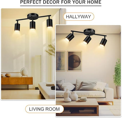 BoostArea LED 3 Light Track Lighting Kit, Black 3 Way Ceiling Spot Lighting, Flexibly Rotatable Light Head for Kitchen, Living Room, Bedroom, GU10 Bulb Not Included
