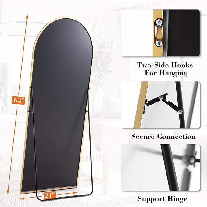 NEWBULIG Full Length Mirror, Full Body Floor Mirror with Aluminum Alloy Thin Frame, Wall or Standing Mirror for Bedroom, Living Room, Dressing Room