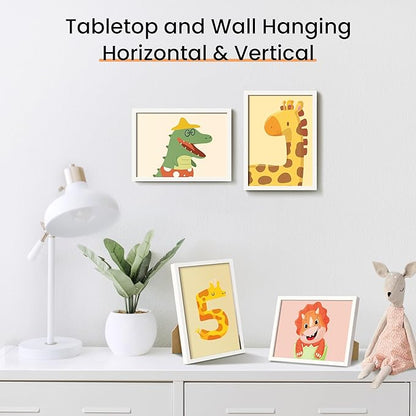 upsimples 5x7 Picture Frame Set of 3, Made of High Definition Glass for 5 x 7 White Frames, Wall and Tabletop Display Thin Border Photo Frame for Home Décor