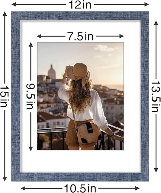 Vittanly 11x14 Picture Frames Set of 9, Shatter Resistant Plexiglass, Display 8x10 Pictures with Mat or 11x14 without Mat, Photo Frames for Wall or Tabletop, Engineered Wood, Navy