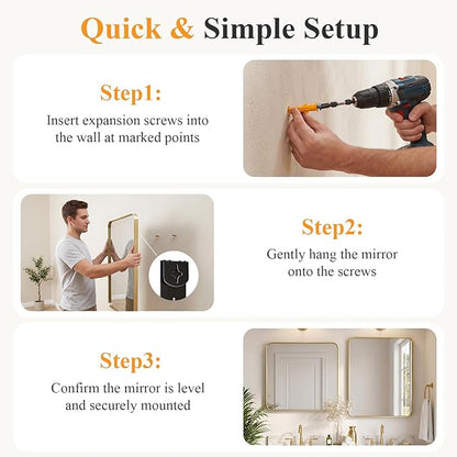 Sweetcrispy Bathroom Wall Mirror, 36x30 Inch Wall Mount Mirror for Over Sink, Modern Rounded Rectangle Vanity Mirror with Matte Metal Framed, for Home Decor, Living Room, Bedroom, Gold