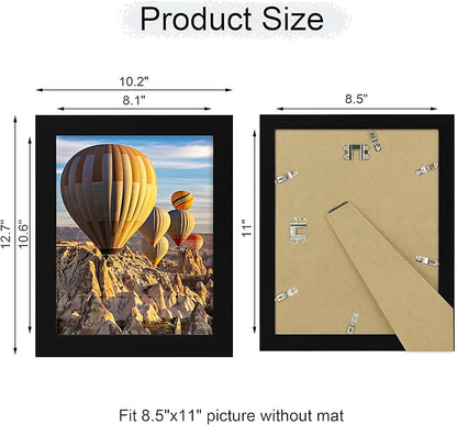 iRahmen 8.5x11 Picture Frame - High Definition Real Glass Wooden Photo Frames for Tabletop Display and Wall Mounting (Pure Black, Set of 2)