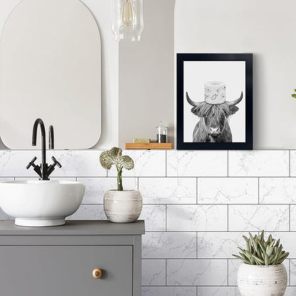 YongArt Black Framed Bathroom Decor - Funny Highland Cow Wall Art in Bathtub, 8x10''