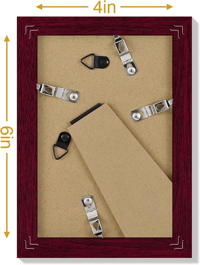 Vittanly 4x6 Picture Frames Set of 9, Display 3.5x5 Pictures with Mat or 4x6 without Mat, Photo Frames for Wall or Tabletop with Plexiglass, Engineered Wood, Cherry Red