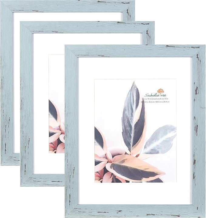 Blue 11x14 Picture Frame set of 3, Display 11x14 without Mat or 8x10 with Mat，Wall Gallery Photo Frames