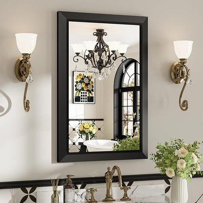 20x30 Inch Black Bathroom Mirror for Wall, Beveled Framed Rectangle Bathroom Vanity Mirrors for Over Sink, Bedroom, Living Room, Entryway, Anti-Rust, HD Tempered Glass, Horizontally/Vertically