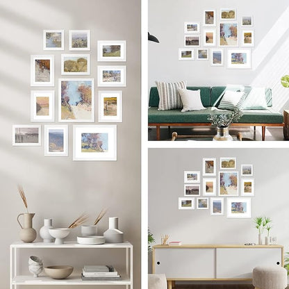Egofine Picture Frame Set 12 Pack, Picture Frames Collage Wall Decor with Two 8x10, Four 5x7, Four 4x6, Two 4x4, Photo Frames for Wall and Tabletop, Made of Solid Wood, Covered by Plexiglass, White