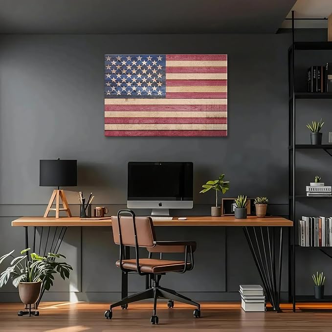 Berlun American Flag Wall Decor - Vintage Patriotic USA Flag Canvas Wall Art for Indoor Rustic Farmhouse Home Decor, 4th of July Independence Day Decoration, for Veterans Day AL-12 ﻿