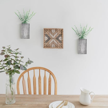 Dahey 2 Pack Wood Wall Planter Vase with Artificial Eucalyptus Farmhouse Wall Hanging Decor Pocket Planter for Indoor Fake Plants Greenery, Living Room Bedroom Kitchen Home Office Decoration, Grey